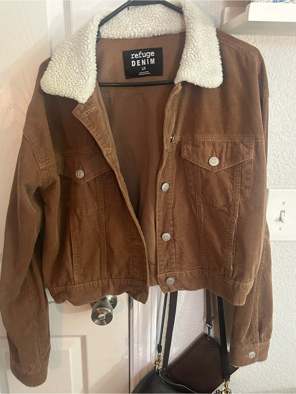refuge DENIM Brown Corduroy Sherpa Collar Jacket